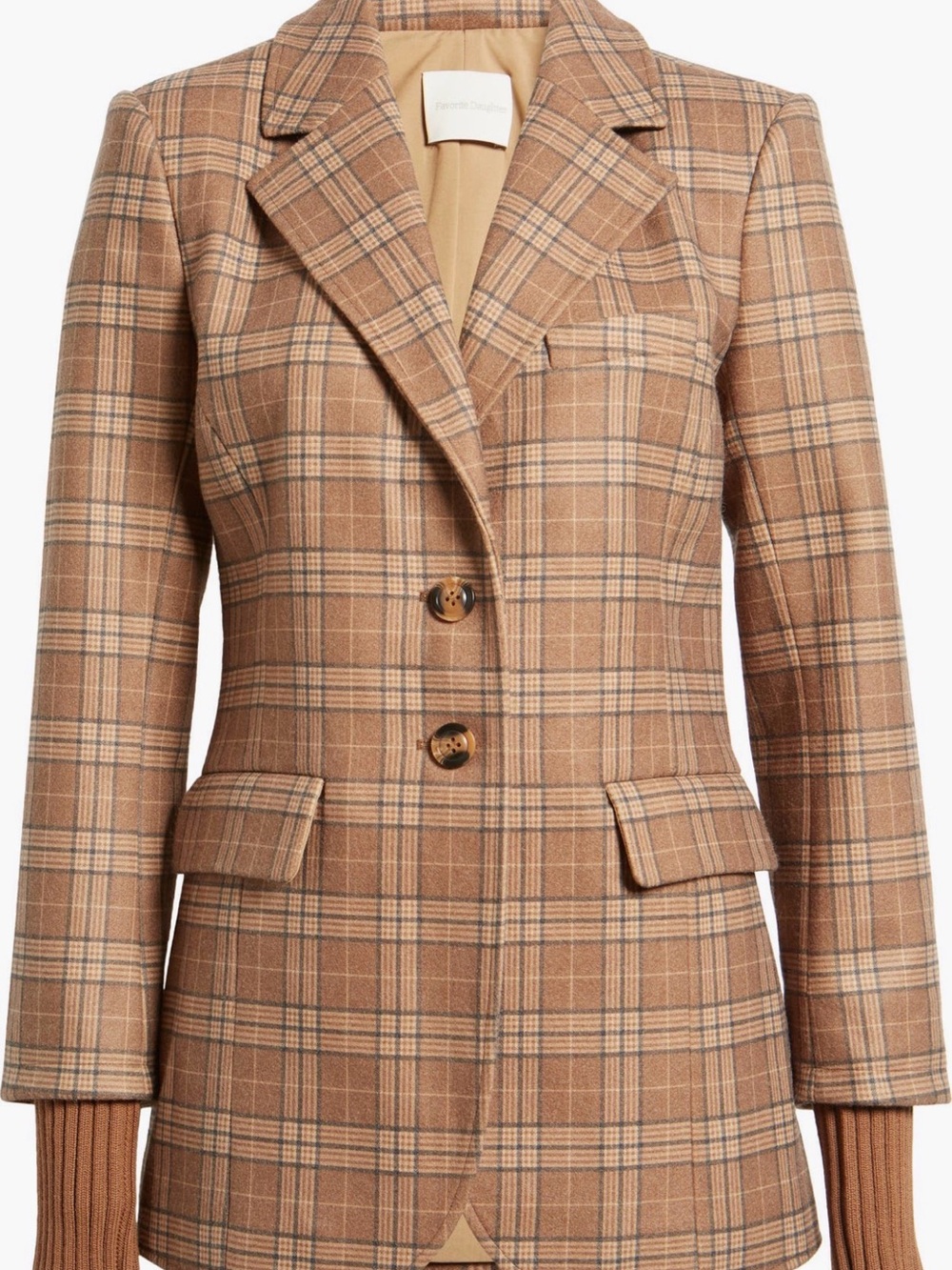Favorite Daughter Camel Plaid Tailored Blazer